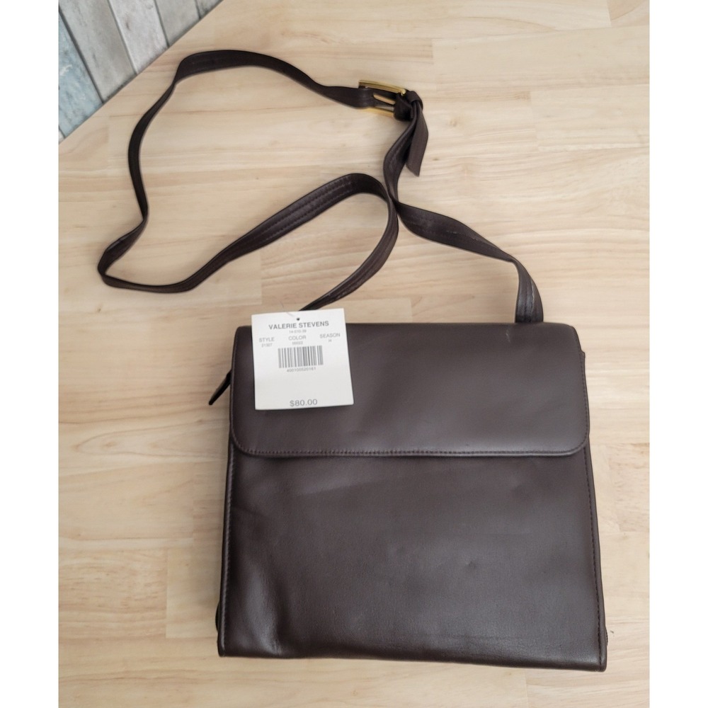Valerie Stevens Genuine Leather Brown Crossbody Shoulder Bag Flap Zip Organizer